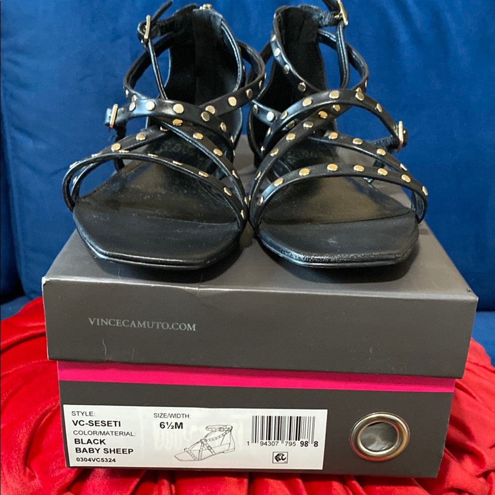 Vince Camuto Black Studded Sandals with Ankle Strap